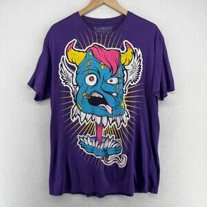 VURT Shirt Mens L Devil Graphic Skater Punk Y2K Short Sleeve Cotton Purple